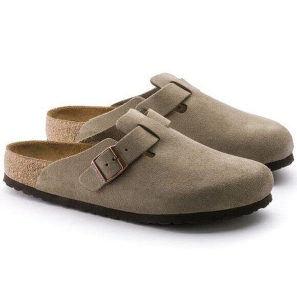 Birkenstock Boston taupe suede mule clogs - Picture 1 of 5